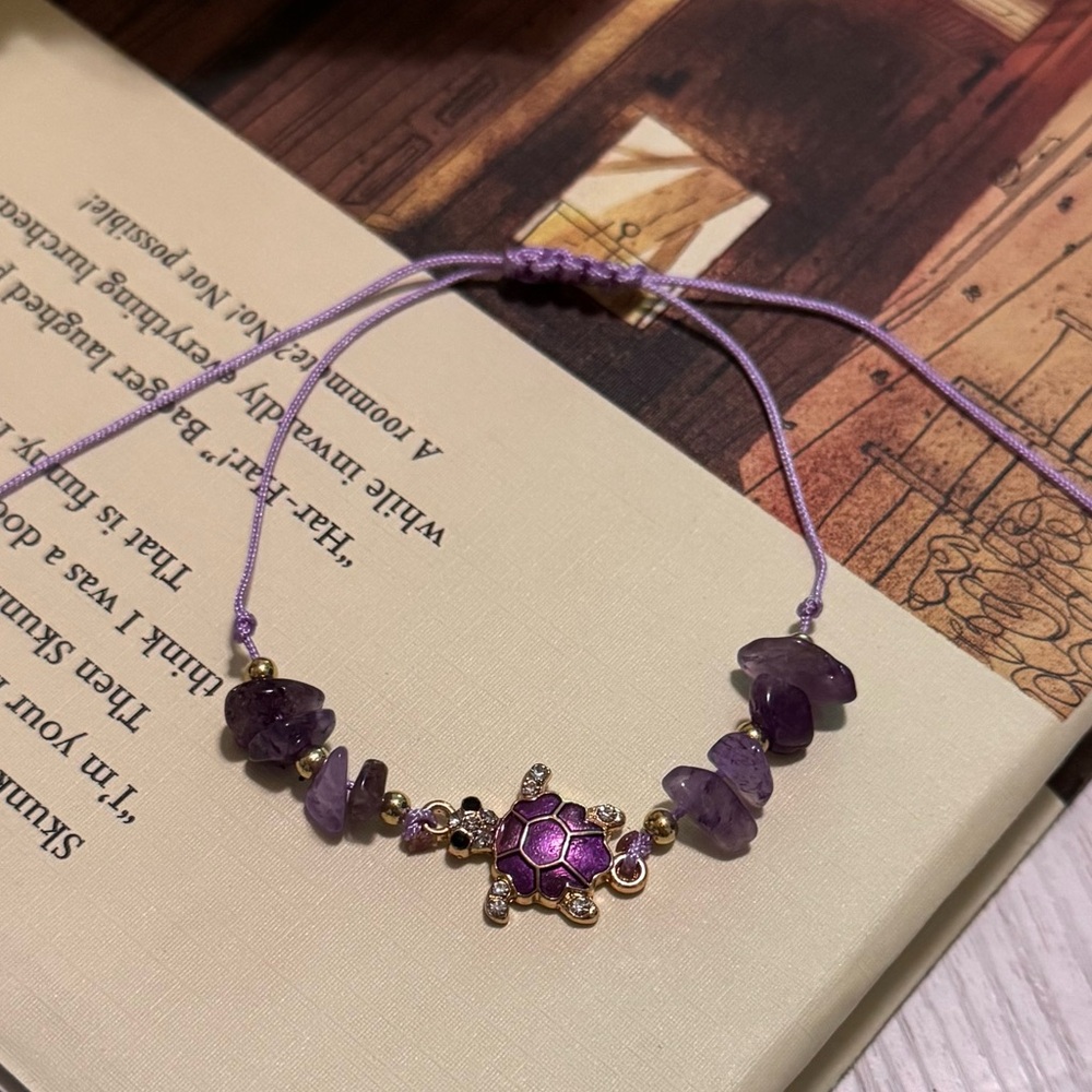 🌊 Sea Turtle Dainty Bracelet 💜Purple Amethyst💙Blue Lapis Lazuli 🤍White Quartz - Picture 7 of 9
